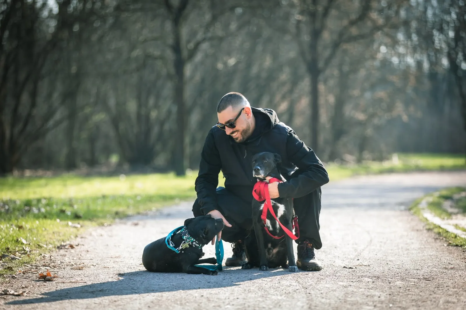 Andrea con due cani al parco
